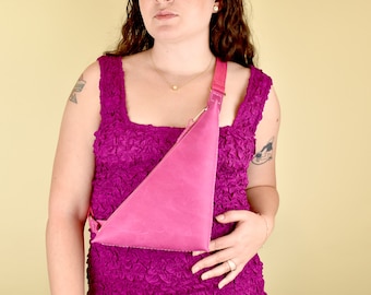 Leather Crossbody Sling Bag, Wristlet Clutch in Barbie Pink