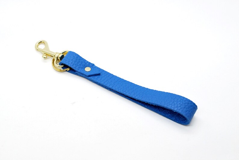 Leather Wristlet Keychain in Matisse Blue Leather, Minimal Keychain Wristlet Strap, 3rd Anniversary Gift Leather image 1