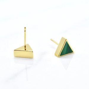 Emerald Stud Earrings Set Gold Triangles, Green Clay Triangle Earring Stud Minimal, May Birthstone Gift image 3