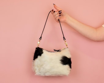 Cowhide Western Handbag, Pony Hair Shoulder Bag in Classic Cow Print