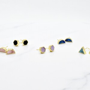 Emerald Stud Earrings Set Gold Triangles, Green Clay Triangle Earring Stud Minimal, May Birthstone Gift image 10