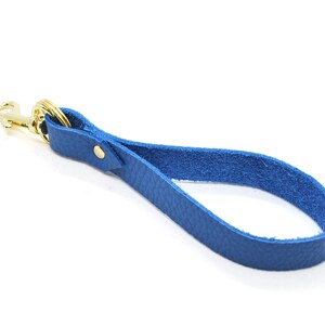 Leather Wristlet Keychain in Matisse Blue Leather, Minimal Keychain Wristlet Strap, 3rd Anniversary Gift Leather image 5