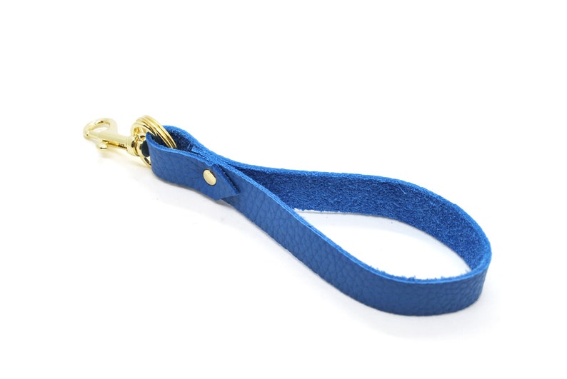 Leather Wristlet Keychain in Matisse Blue Leather, Minimal Keychain Wristlet Strap, 3rd Anniversary Gift Leather image 5