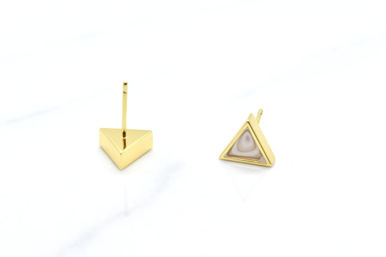 White Quartz Stud Earrings Set Gold Triangles, White Marble Triangle Earring Stud Minimal for April Birthday Gift image 3