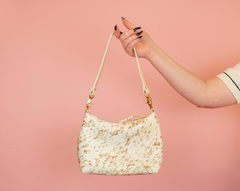 Calf Hair Shoulder Bag, Pony Hair Handbag in Light Chestnut Speckle