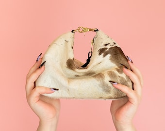 Pony Hair Bag, Western Cowhide Handbag in Mountain Speckle Hair on Hide Leather