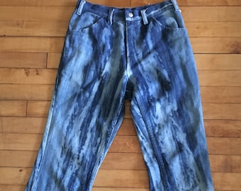 VTG 60s / 70s  acid dyed blue high waisted bell bottom jeans size 30 / 30