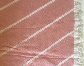 2 5/8 yards 58 wide VTG 40s mauve pink and white asymmetrical striped upholstery / curtain / drapery Fabric