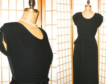 Vtg 40s black rayon pintucked cocktail dress womens size m /L size 38 bust