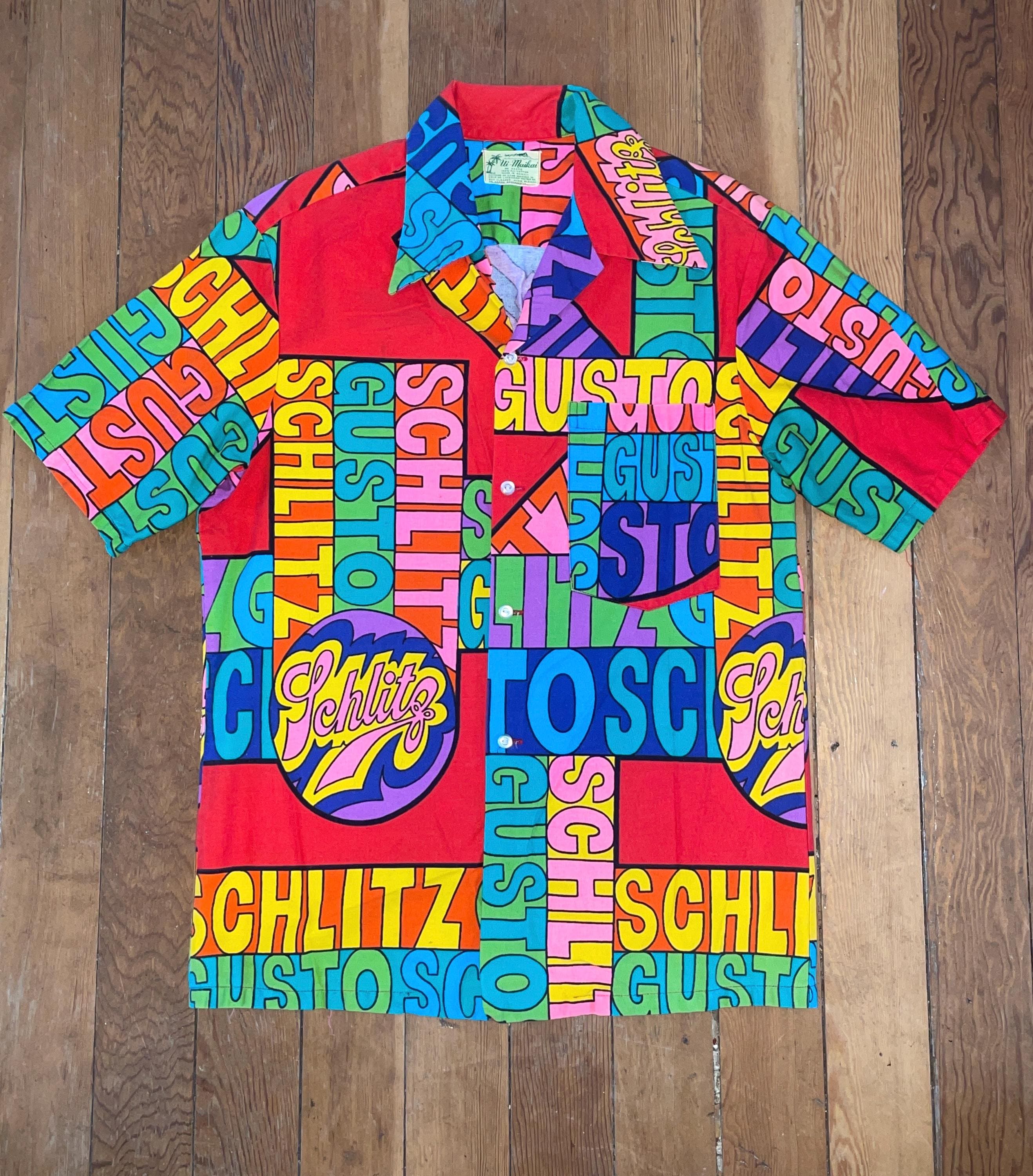 Vtg 60s Cotton Schlitz Beer Hawaiian / Camp Shirt Mens Size Vtg 60s Cotton Schlitz Beer Hawaiian / Camp Shirt Mens Size