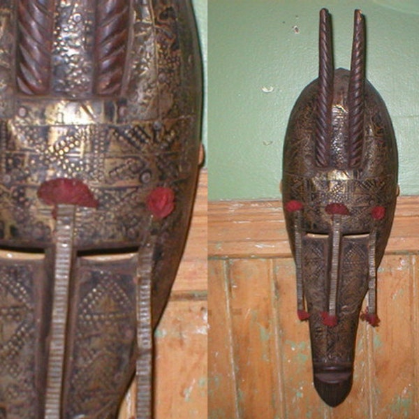 African wood and metal carved Initiation Mask from Marka Mali