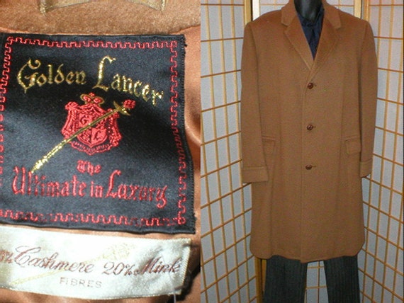 VTG 50s / 60s brown mink cashmere overcoat mens s… - image 1
