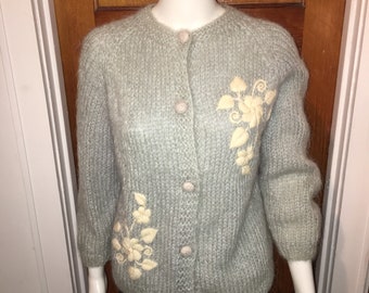 Vtg 50s mohair cardigan sweater misses / womans size medium