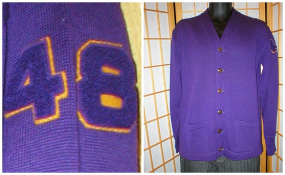 Vtg 40s purple wool letterman cardigan mens size 4