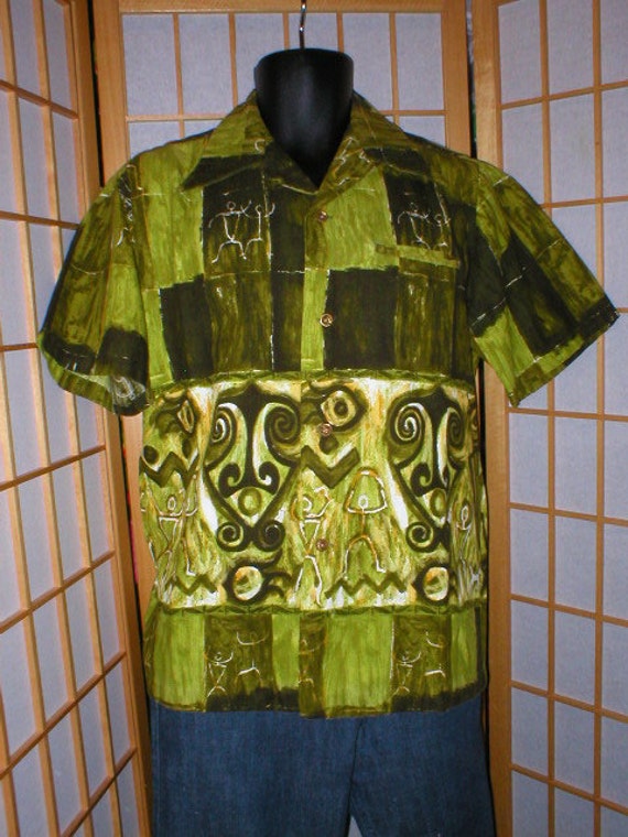 Vintage 50s / 60s green hawaiian print shirt mens… - image 2