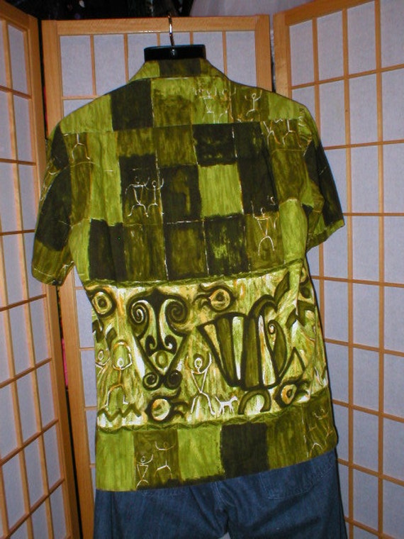 Vintage 50s / 60s green hawaiian print shirt mens… - image 4