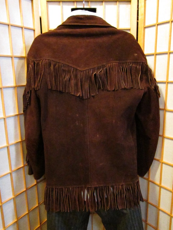 Vtg 60s suede fringed coat  jacket mens size larg… - image 4