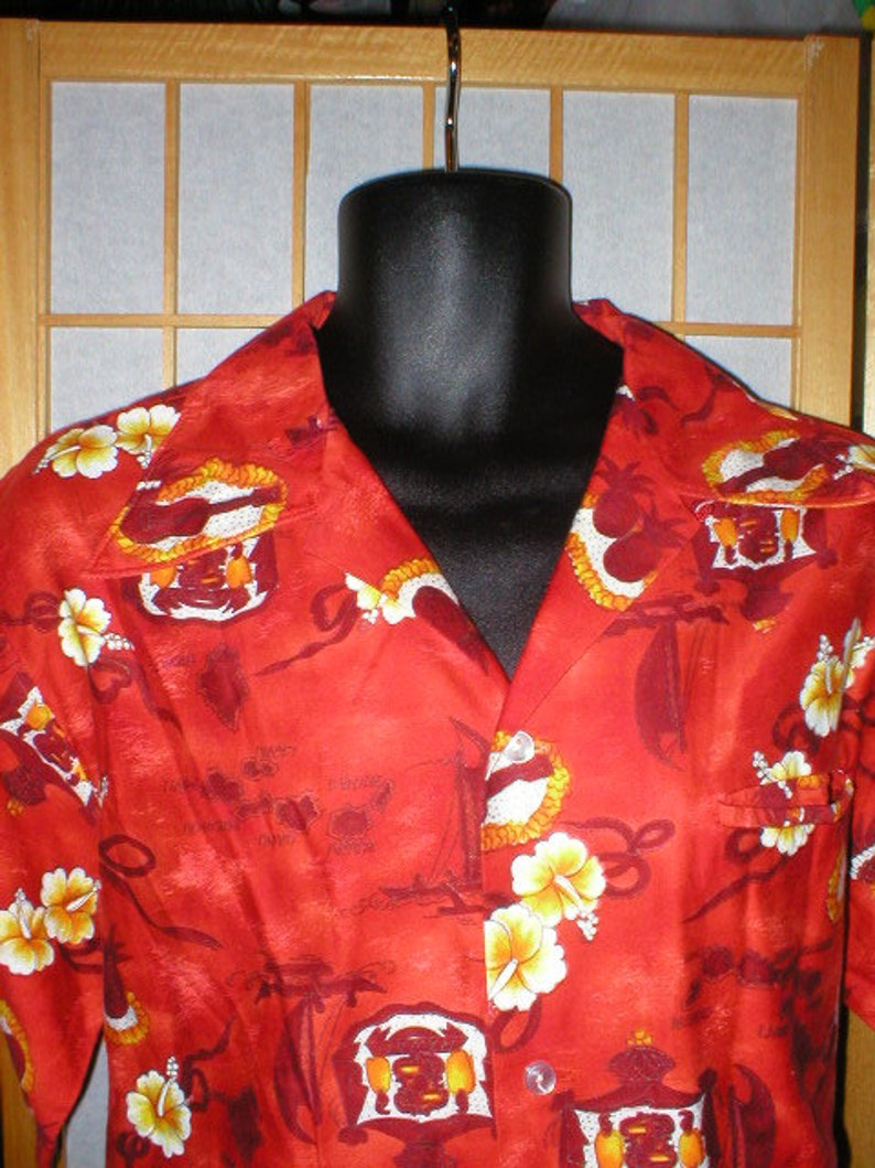 red floral cotton Hawaiian shirt 