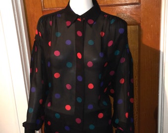 Vtg 90s designer Ellen Tracy / Linda Allard silk polka dot blouse misses / womens size 10 medium