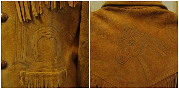 VTG 60s suede tooled fringed  jacket mens size me… - image 5