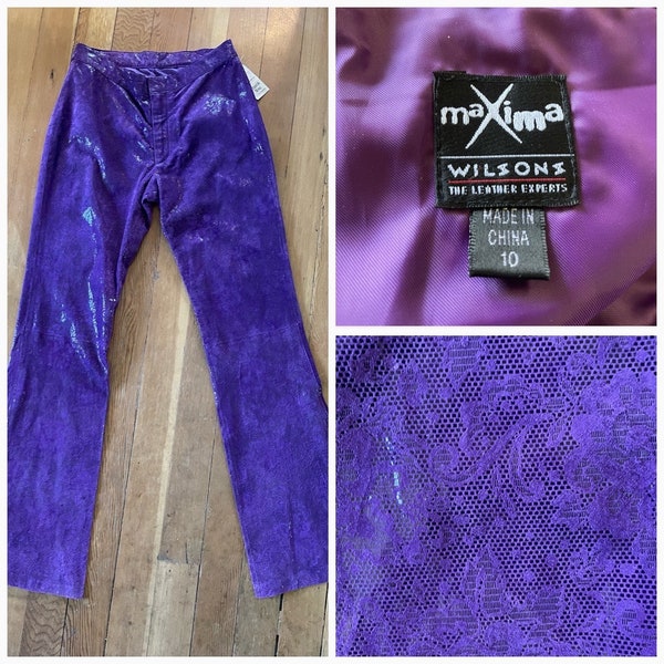 Vtg 90s Purple leather pants woman’s size 10 by Maxima Wilsons leather experts