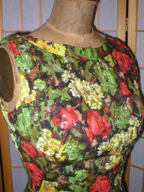 Vtg 60s floral print sheath dress womens size med… - image 5