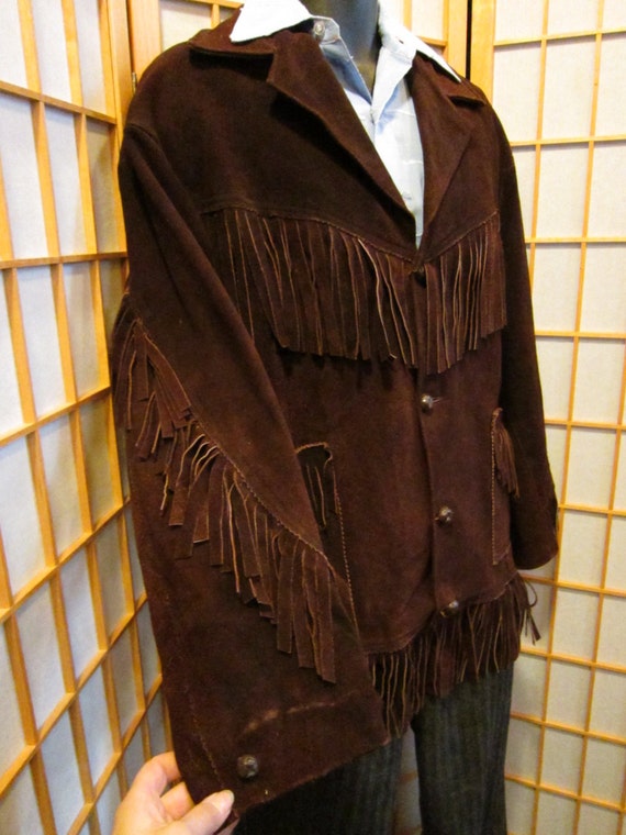 Vtg 60s suede fringed coat  jacket mens size larg… - image 2