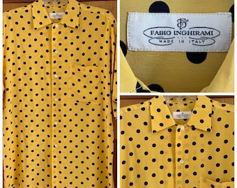 Vtg 80s / 90s Italian designer Fabio Inghirami polka dot silk shirt men’s size small