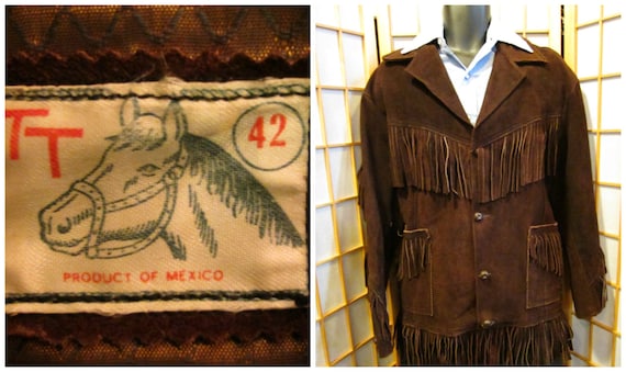 Vtg 60s suede fringed coat  jacket mens size larg… - image 1