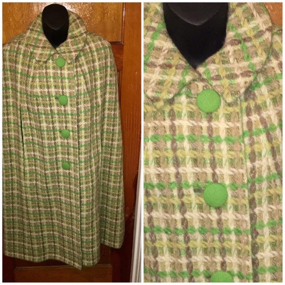 VTG 60s Mod plaid wool cape