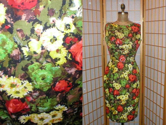 Vtg 60s floral print sheath dress womens size med… - image 1