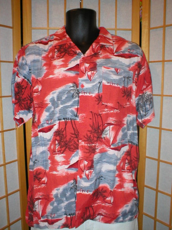 Vtg 50s rayon Hawaiian print shirt mens size medi… - image 2