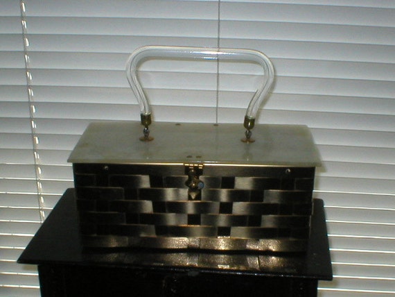 50s Woven Metal Lucite Box Purse Hand Bag