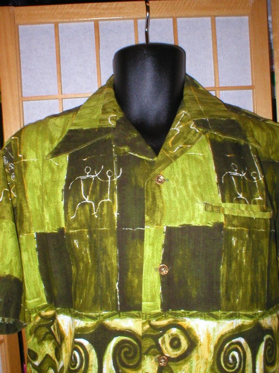 Vintage 50s / 60s green hawaiian print shirt mens… - image 3