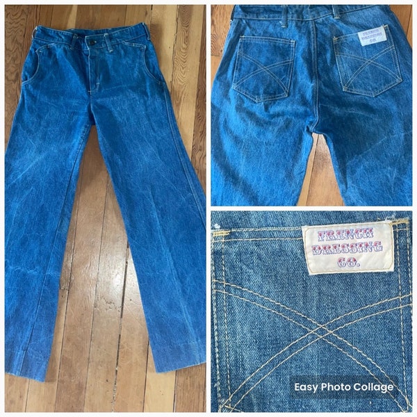 Vtg 70s denim bellbottoms jeans / pants by “French dressing CO. “Women’s size Large (32” waist)