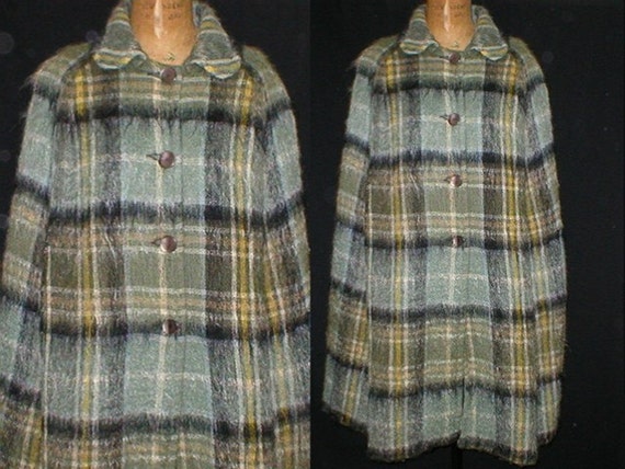 Vtg 80s Irish Scottish Plaid Mohair Wool Cape - image 1