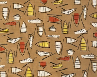 4 1/8 yards 36 wide Vtg 50s abstract boat cotton print dressmaking / quilting fabric