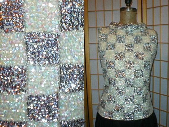 Vtg 60s MOD sequined shimmy top womens / misses s… - image 1