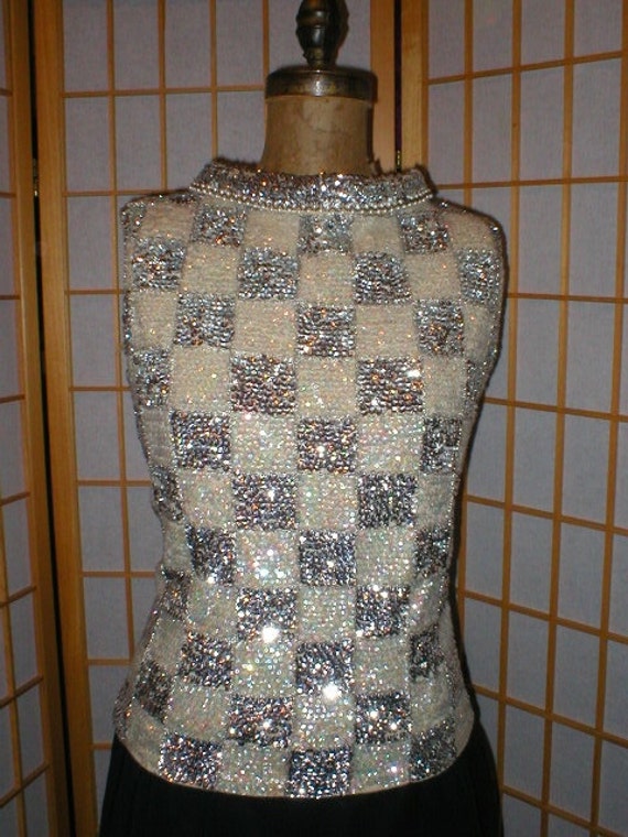 Vtg 60s MOD sequined shimmy top womens / misses s… - image 2