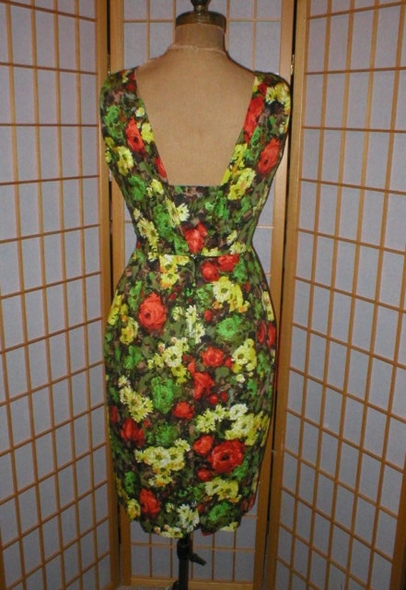 Vtg 60s floral print sheath dress womens size med… - image 4