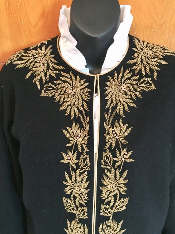 Vtg 50s beaded angora wool cardigan sweater womens
