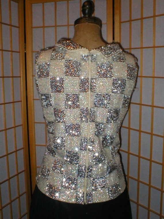 Vtg 60s MOD sequined shimmy top womens / misses s… - image 5