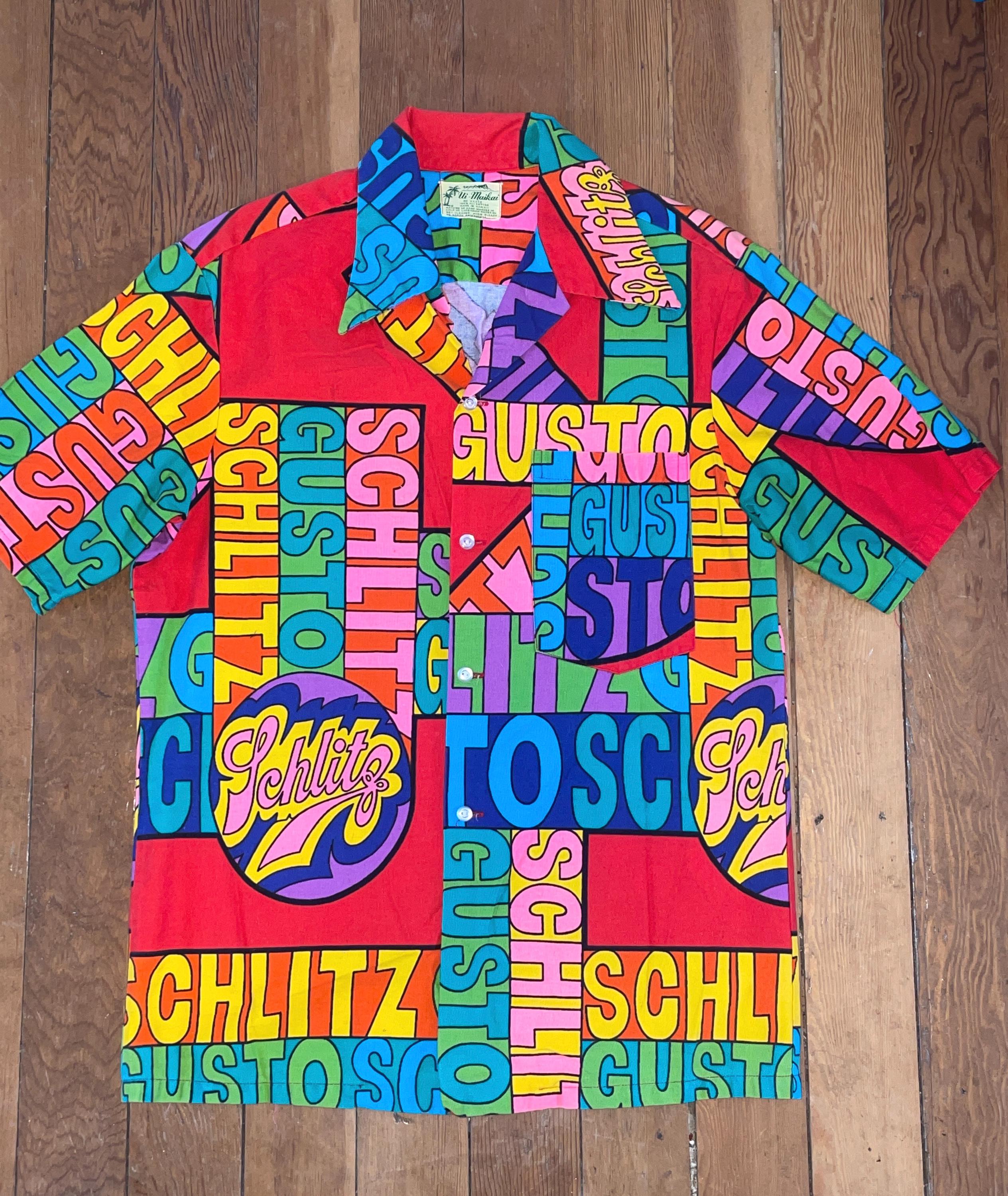 Vtg 60s Cotton Schlitz Beer Hawaiian / Camp Shirt Mens Size Vtg 60s Cotton Schlitz Beer Hawaiian / Camp Shirt Mens Size