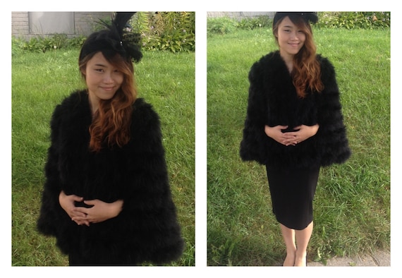 20s style black feather cape and headband