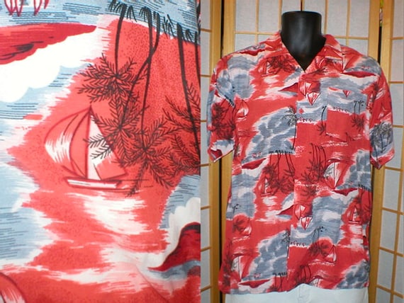 Vtg 50s rayon Hawaiian print shirt mens size medi… - image 1