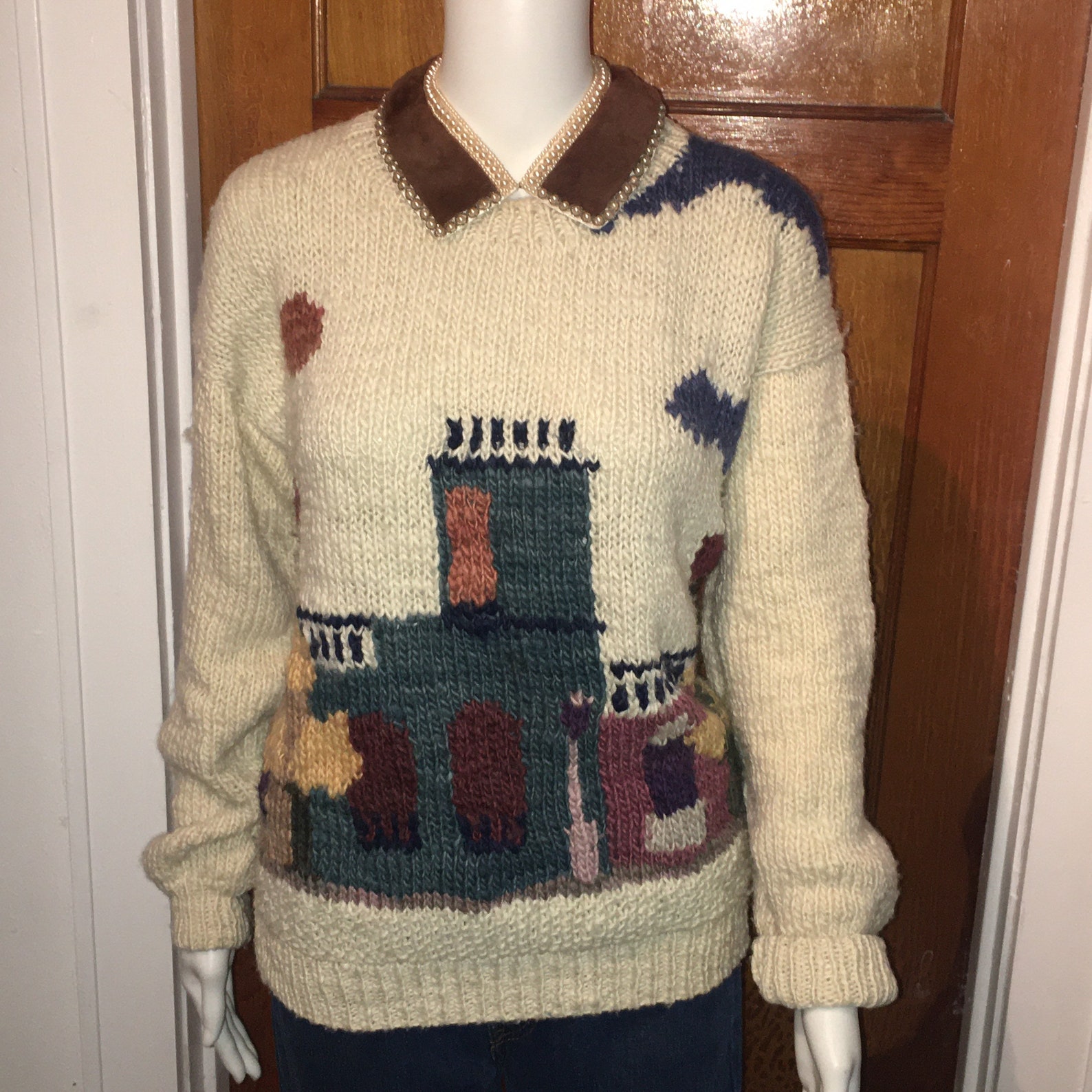 VTG 90s Wool Color Block Sweater Woman #39 s Size Medium Etsy