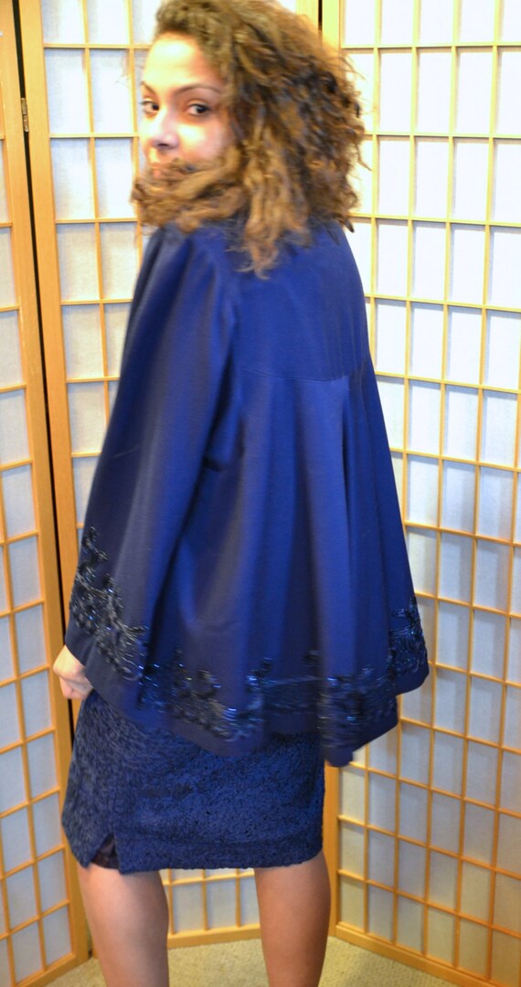 Vtg 40s FABULOUS Hollywood blue beaded wool gabar… - image 3