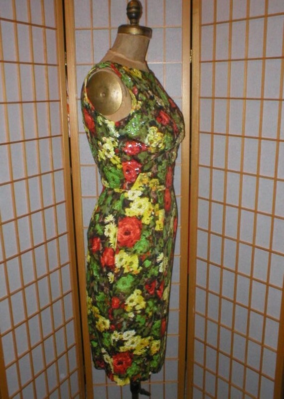 Vtg 60s floral print sheath dress womens size med… - image 3