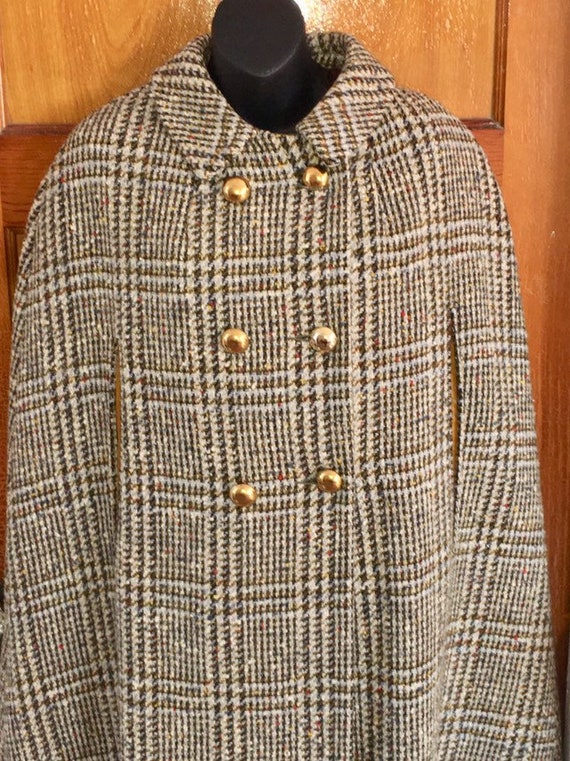 VTG 60s Mod plaid wool cape