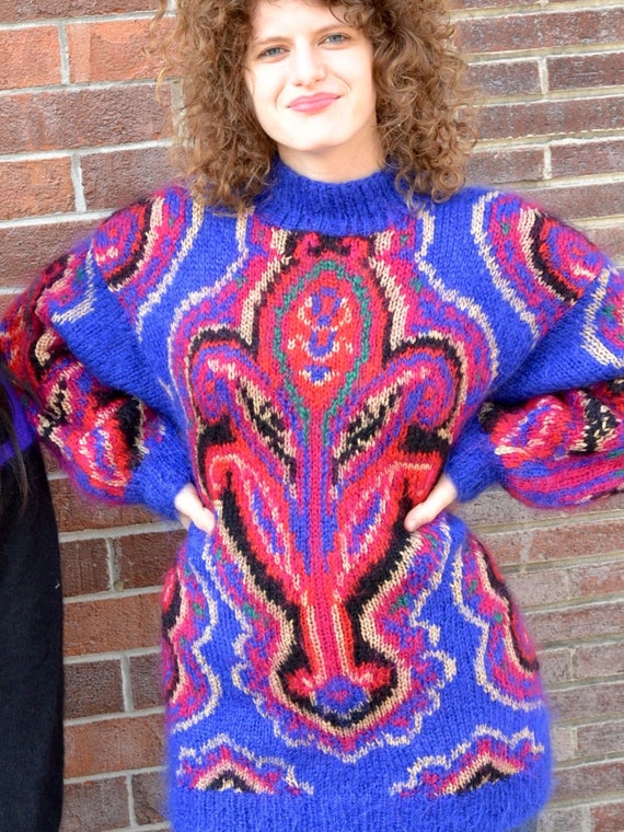 VTG 80s Mohair paisley oversized Sweater Women's